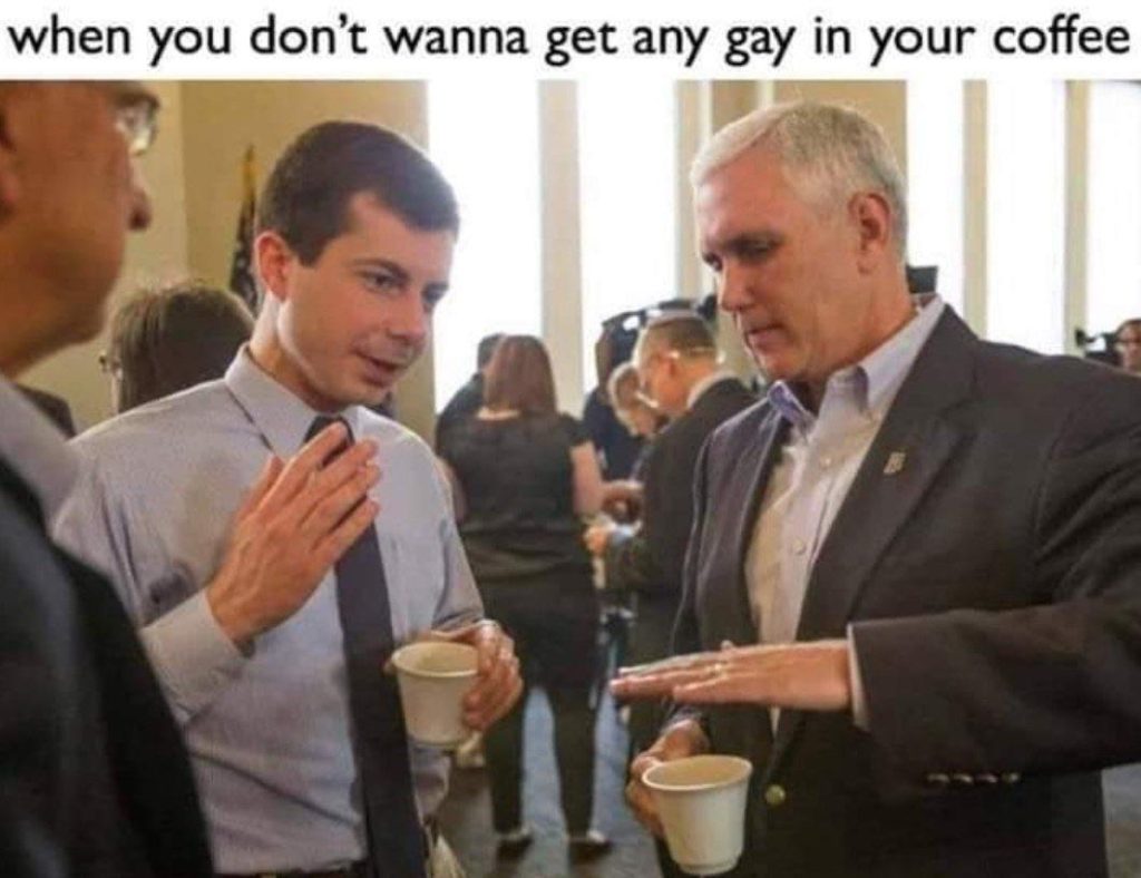 MIke Pence talking with Pete Buttigieg